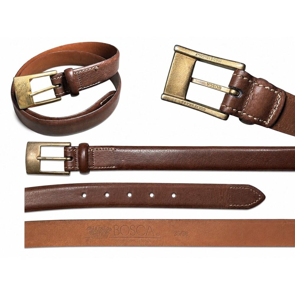 Bosca Italian Leather Brown Brass Buckle Belt Mens Size 36